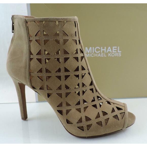 Michael Kors Ivy Bootie High Heel Open Toe Sandals Suede Dark Khaki Size 10 - Picture 1 of 7